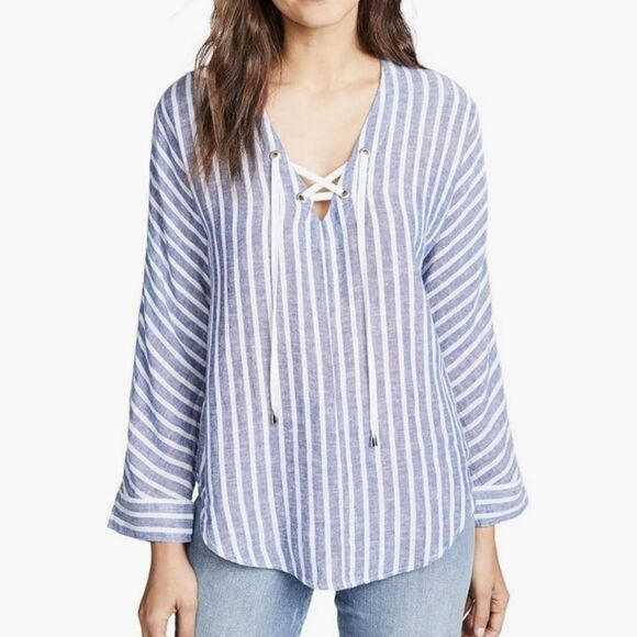 Rails Lily Parisian Blue Striped Lace Up Top Size Large - Picture 1 of 7